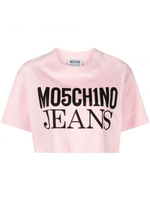 Bavlnený crop top s potlačou Moschino Jeans ružová
