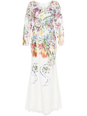 Květinové večerní šaty Marchesa Notte bílé