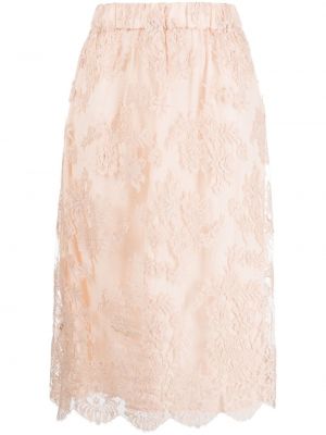 Spódnica midi bawełniana w kwiatki koronkowa Gucci różowa