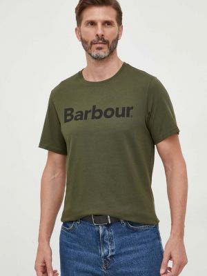 Памучна тениска с дълъг ръкав с принт Barbour зелено