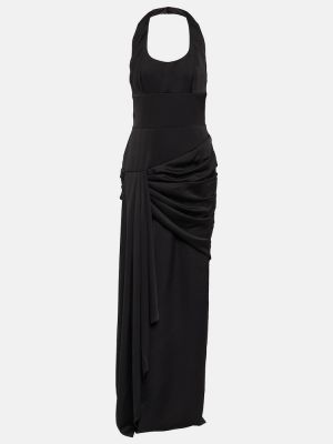 Drapované saténové dlouhé šaty Rasario černé