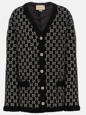 Cardigan di lana in tessuto jacquard Gucci nero