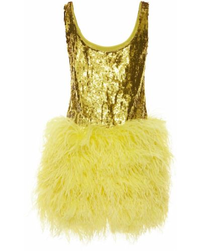 Mini šaty na zip z peří Valentino - žlutá