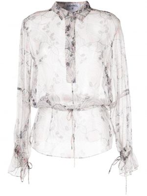 Raštuota gėlėta šilkinė marškiniai Chanel Pre-owned pilka