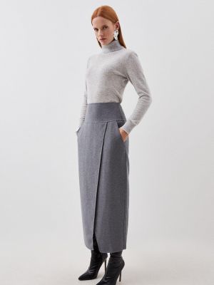 Шерстяная приталенная длинная юбка Karen Millen серая