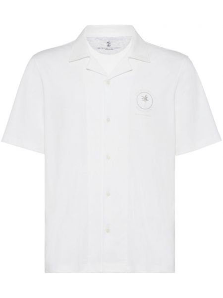Памучна риза с принт Brunello Cucinelli бяло