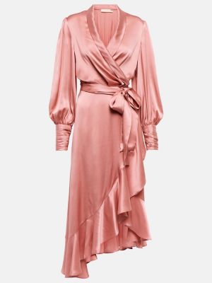 Hodvábne saténové midi šaty Zimmermann ružová