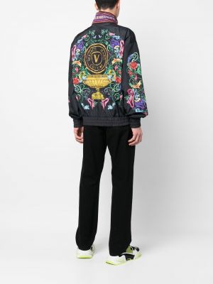 Džinsa jaka ar ziediem ar apdruku Versace Jeans Couture melns