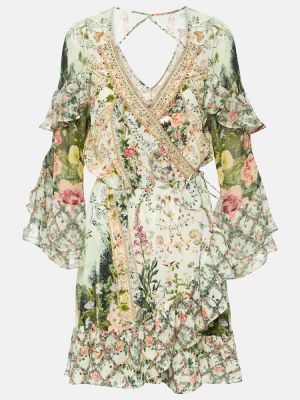 Rochie de mătase cu model floral cu volane Camilla