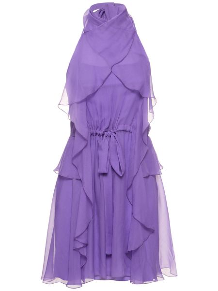 Draperet chiffon silke halter-neck kjole Alberta Ferretti lilla