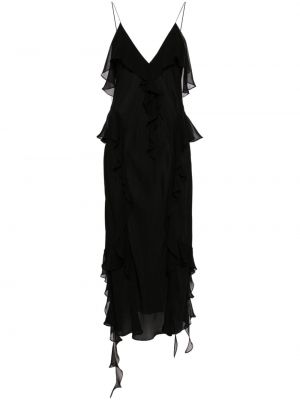 Midi šaty s volánmi Khaite čierna