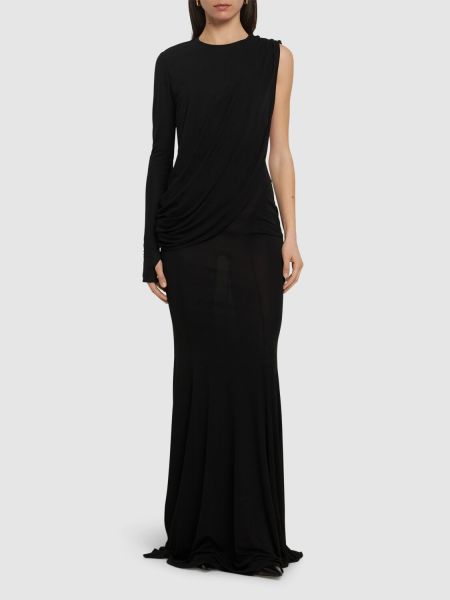 Drapované viskózové dlouhé šaty jersey Andreadamo černé