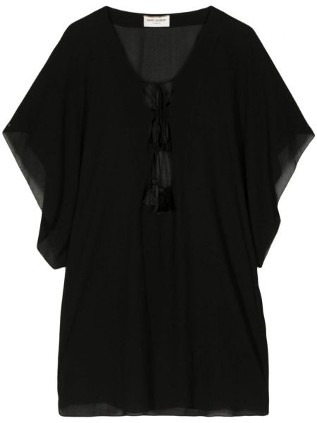 Φόρεμα με κορδόνια με διαφανεια με δαντέλα Saint Laurent Pre-owned μαύρο