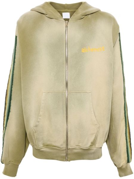 Pamučna hoodie s kapuljačom s patentnim zatvaračem s printom Alchemist zelena