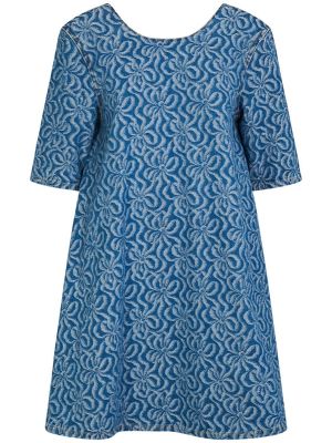 Жакардова памучна мини рокля Ganni синьо