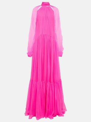 Šifonové hedvábné dlouhé šaty Safiyaa růžové