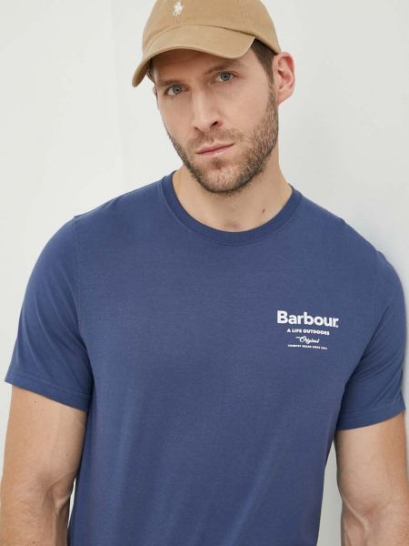 Bavlněné tričko s potiskem Barbour modré