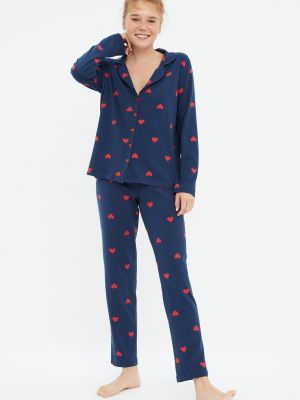 Pižama s potiskom z vzorcem srca Trendyol modra