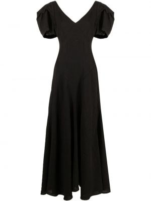 Ленена макси рокля с v-образно деколте 120% Lino черно