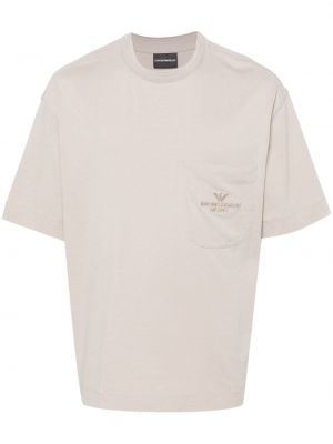 Bavlněné tričko s výšivkou Emporio Armani hnědé
