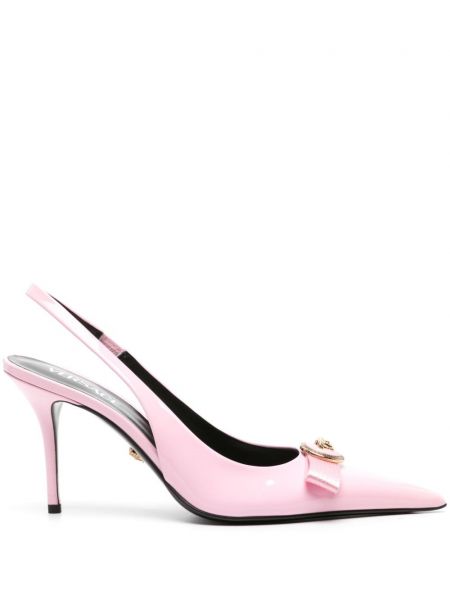 Кожени полуотворени обувки Versace розово