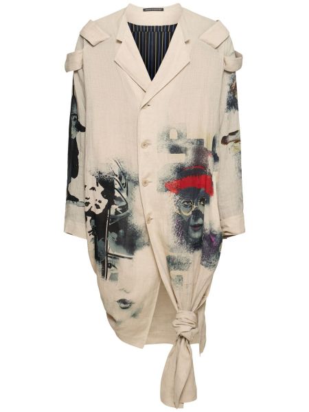 Lněný kabát Yohji Yamamoto bílý