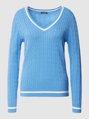 Dzianinowy sweter z dekoltem w serek Montego niebieski