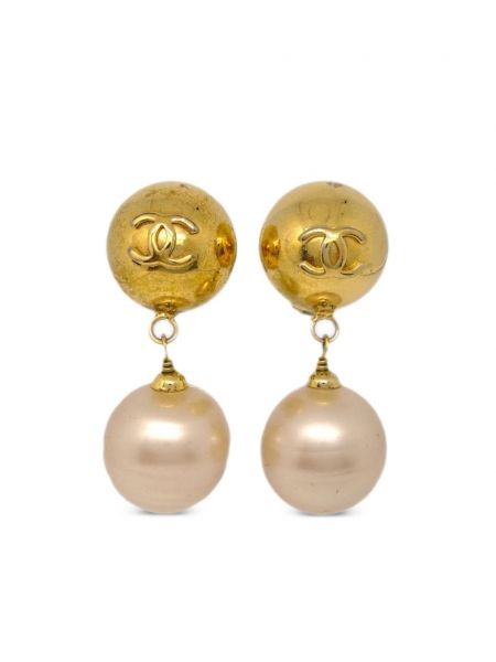 Naušnice na klip sa perlicama Chanel Pre-owned zlatna