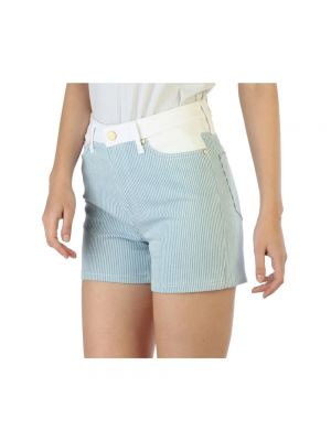 Pantalones cortos con cremallera de algodón a rayas Tommy Hilfiger azul