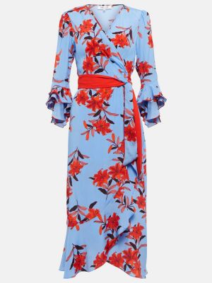 Květinové hedvábné obálkové šaty Diane Von Furstenberg - modrá