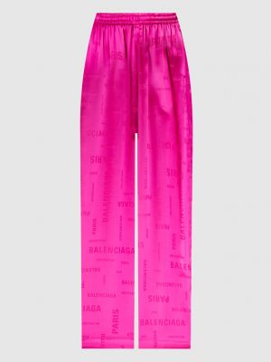 Шелковые прямые брюки Balenciaga розовые