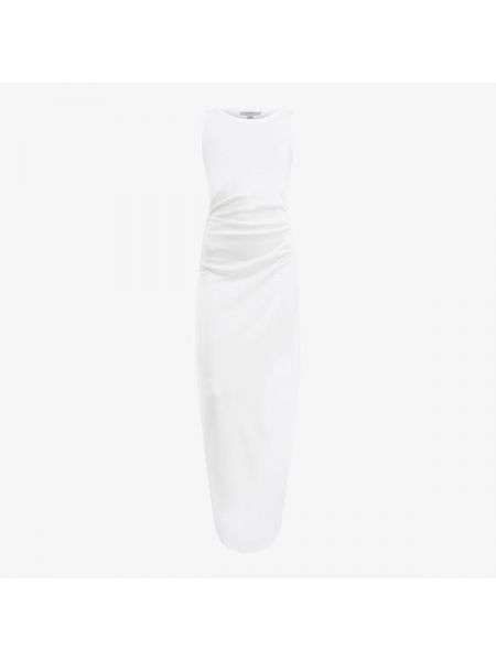 Хлопковое приталенное длинное платье Allsaints белое