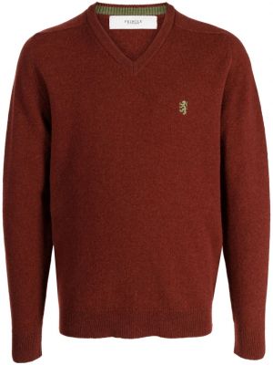 Haftowany sweter z dekoltem w serek Pringle Of Scotland czerwony