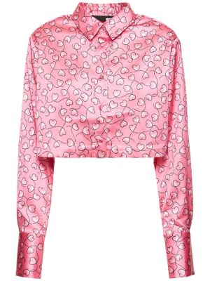 Сатенена риза с принт Rotate розово