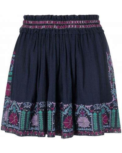 Hedvábné mini sukně s výšivkou s vysokým pasem Isabel Marant - modrá