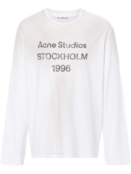 Majica s izlizanim efektom s printom Acne Studios bijela