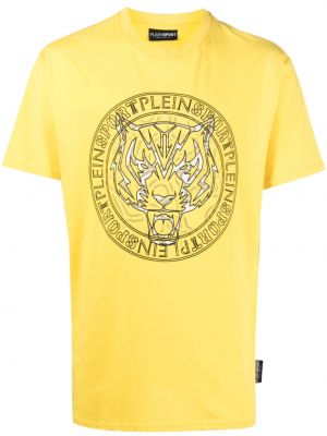 Спортна тениска с принт с тигров принт Plein Sport жълто