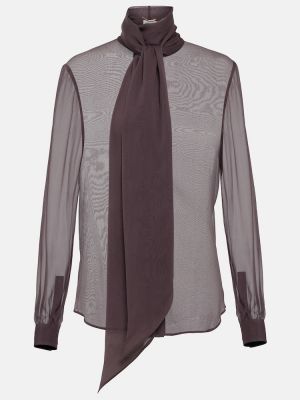 Копринена блуза от муселин Saint Laurent виолетово