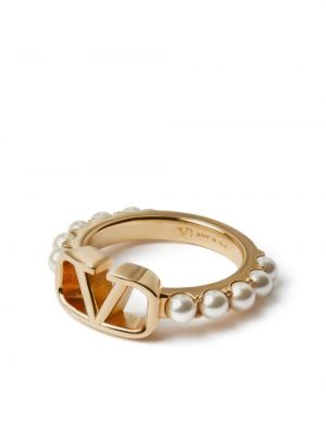 Křišťálový prsten s perlami Valentino Garavani zlatý