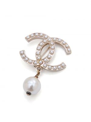 Broche avec perles Chanel Pre-owned blanc