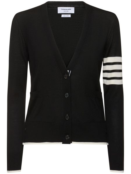 Cardigan i ull med v-ringning Thom Browne svart