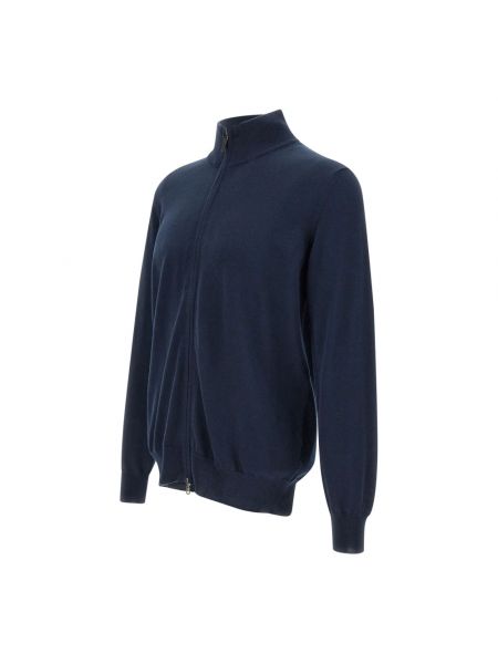 Jersey cuello alto con cremallera de algodón de tela jersey Kangra azul
