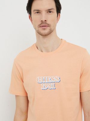 Тениска с дълъг ръкав с апликация Guess оранжево