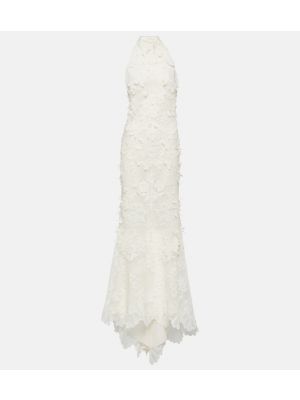 Čipkované bavlnené dlouhé šaty Alexander Mcqueen biela