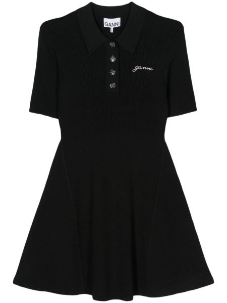Mini šaty s výšivkou Ganni čierna