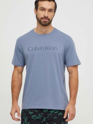 Тениска с дълъг ръкав с апликация Calvin Klein Underwear синьо