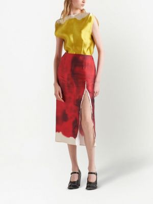 Raštuotas midi sijonas su abstrakčiu raštu Prada raudona