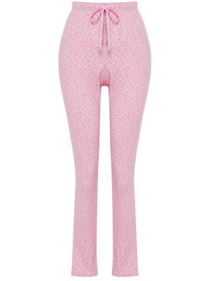 Pijamale din bumbac cu model floral tricotate Trendyol roz