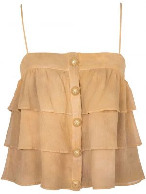 Копринена блуза с волани Balmain бежово
