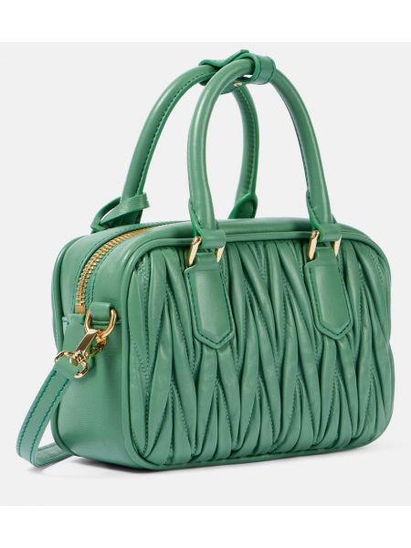 Kožená nákupná taška Miu Miu zelená